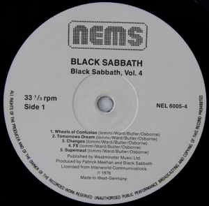 Image of Label Cover of LP - VG/VG+ - BLACK SABBATH, Black Sabbath, Vol. 4 (NEMS; NEL 6005-4, UK 1985 Reissue, Barcode), Still partially in shrinkwrap, edge wear on open edge, - 4246348S