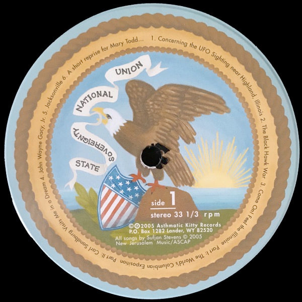 Image of Label Cover of 2xLP - NEW/NEW - SUFJAN STEVENS, Illinoise (Asthmatic Kitty Records; AKR014LP, US 2015 Reissue, Triple Gatefold, Insert), , Sufjan weaves variegated musical styles (jazz, funk, pop, folk, and Rodgers & Hammerstein-like flourishes) and the textures of 25 instruments into a tapestry of persons and places famous, infamous, iconic and anonymous. Invoking the muse of poet Carl Sandburg, Illinoise ushers in trumpets on parade, string quartets, female choruses and ambient piano scales arran