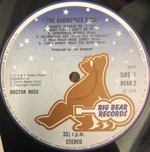 Image of Back Cover of 3614029C: LP - DOCTOR ROSS, The Harmonica Boss (Big Bear Records; BEAR 2, UK 1974, Picture Sleeve) Lightest of marks. VG+/VG