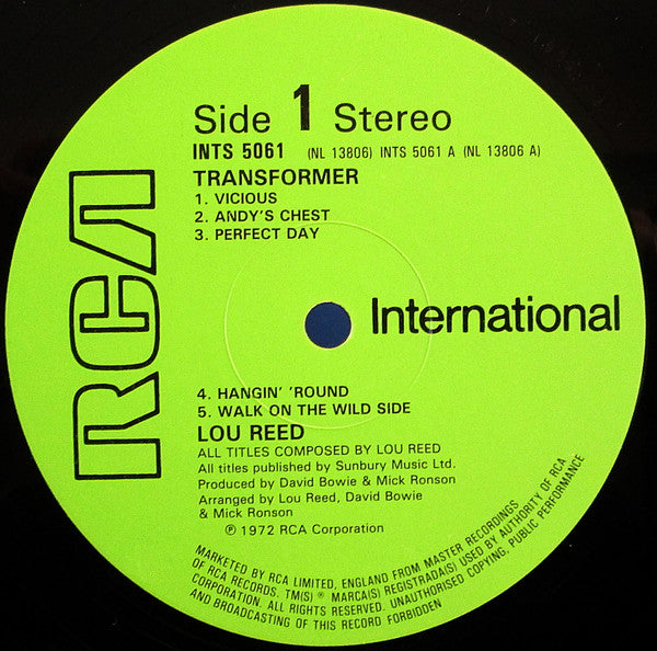 Image of Label Cover of LP - VG+/VG+ - LOU REED, Transformer (RCA Green International; INTS 5061, UK 1981 Reissue), , - 2526128E