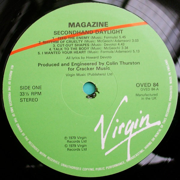 Image of Label Cover of LP - VG/VG - MAGAZINE, Secondhand Daylight (Virgin; OVED 84, UK 1980s Reissue, Non-Barcoded Gatefold Sleeve), Light Marks only., - 2616271C