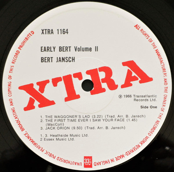 Image of Label Cover of LP - G+/VG+ - BERT JANSCH, Early Bert vol 2 (Jack Orion) (XTRA; 1164, UK 1976 Reissue), Strong VG+, Ring Wear, damage To Rear Sleeve, - 1426213E