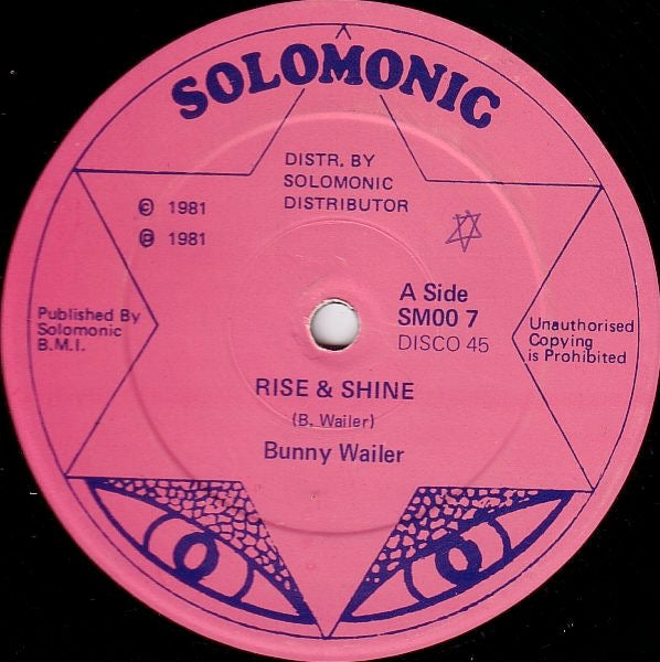 Image of Front Cover of 12" - VG/G+ - BUNNY WAILER, Rise And Shine (Solomonic; SMOO7, UK 1981, Company Sleeve), Covered in lines and scuffs, plays above grade, scattered ticks. WOL. Nice company sleeve., - 4446134S
