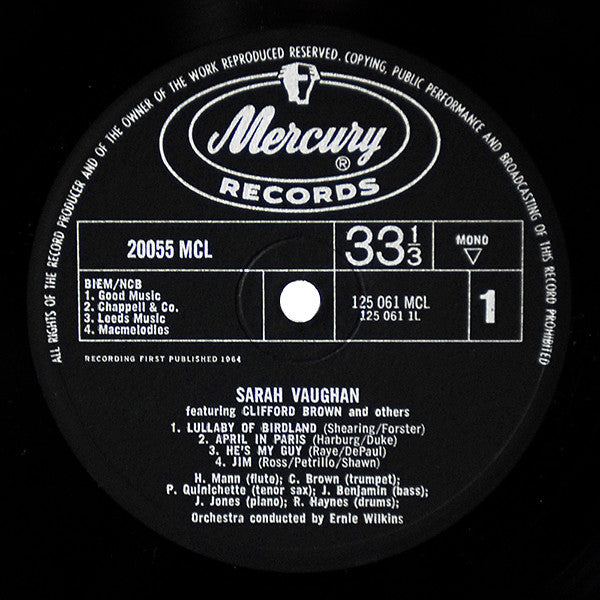 Image of Label Cover of LP - VG/VG - SARAH VAUGHAN, Sarah Vaughan (Mercury ; 125 061 MCL, UK 1964 Reissue, Laminated Pasteback Sleeve, Mono), , - 1926329E