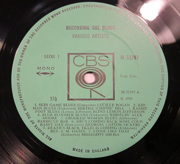 Image of Label Cover of LP - VG/VG - VARIOUS, Recording The Blues (CBS; 52797, UK 1970, Mono), Storage marks to vinyl., - 1416013C