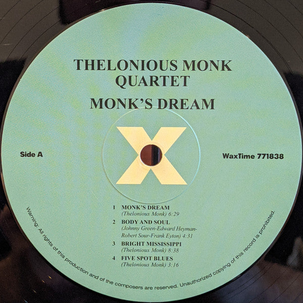 Image of Label Cover of LP - NEW/NEW - THE THELONIOUS MONK QUARTET, Monk's Dream (Wax Time; LP771838, Europe 2013 Reissue, 180 Gram Vinyl), , - 1336186E