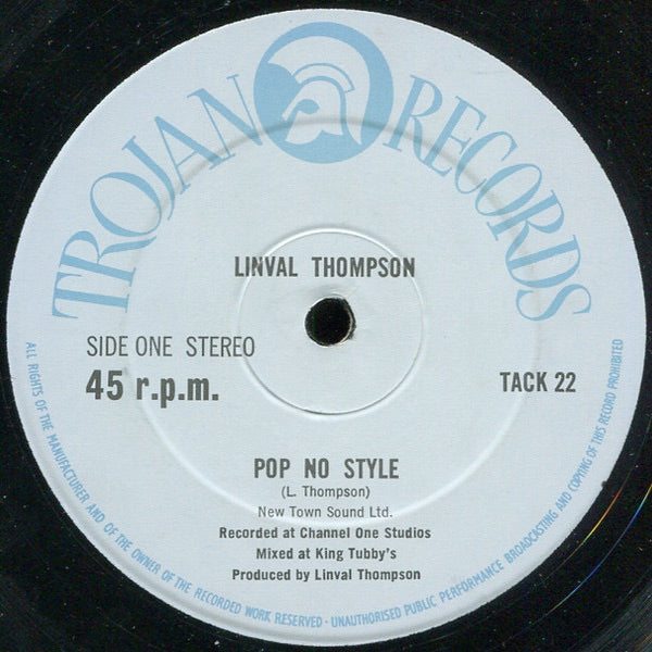 Image of Front Cover of 12" - /VG+ - LINVAL THOMPSON / SCIENTIST, Pop No Style / Second Hand Girl (Trojan Records; TACK 22, UK 1980, Company Sleeve), , - 2245123S