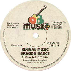 Image of Front Cover of 12" - VG+/VG - AL CAMPBELL, Reggae Music Dragon Dance / Roots Man Style (D.E.B Music; DEB 013, UK 1980s, Company Sleeve), light groove wear. jb music company sleeve, - 3146057S