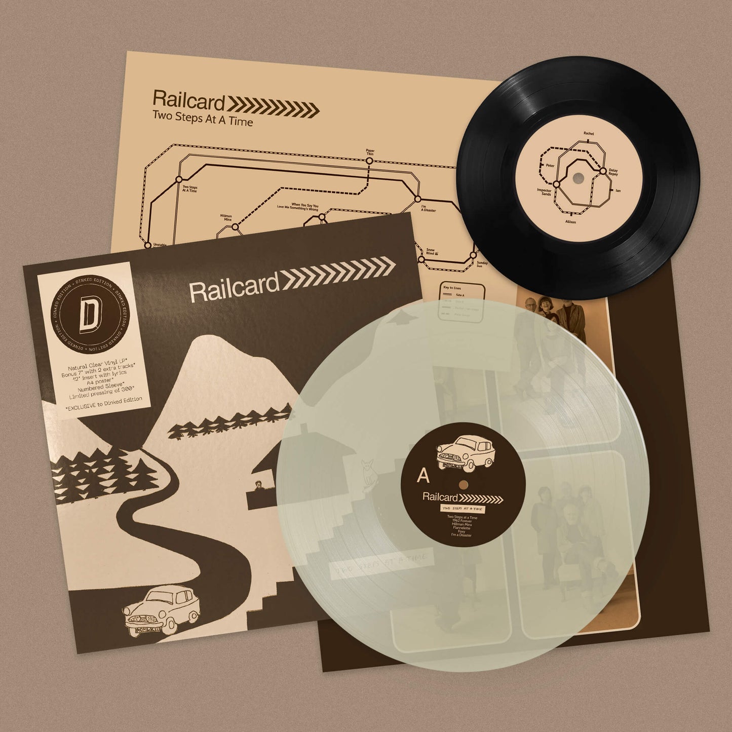 RAILCARD, Two Steps At A Time - Dinked Edition (Skep Wax Records; SKEPWAX046DLP, UK 2026, Insert Lyric Sheet, A4 Poster, Dinked No. 426, Natural Clear Vinyl, Bonus 7" single with two exclusi LP NEW/NEW - PRE-ORDER