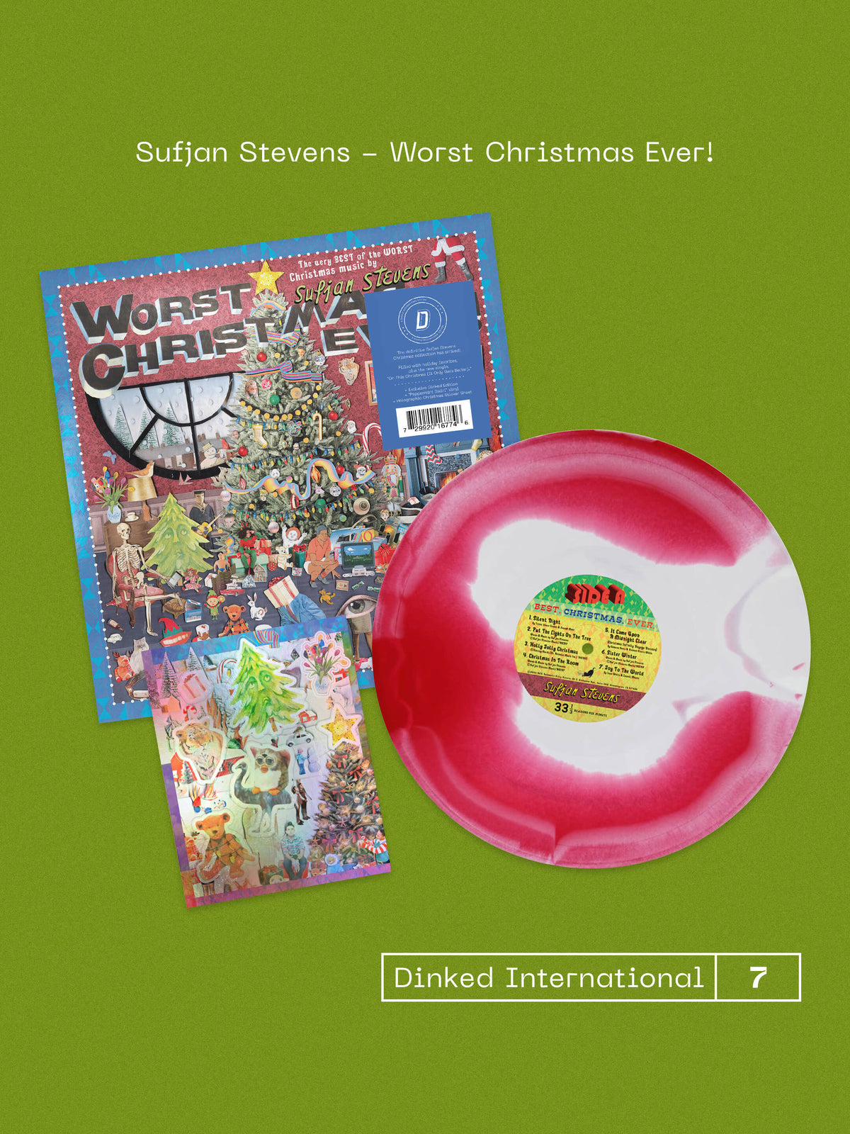 SUFJAN STEVENS, Worst Christmas Ever! - Dinked Edition (Asthmatic Kitty Records; AKR157lp-C3-DINKED, US 2026 Reissue, Sticker Sheet, Dinked International Edition No.07, Peppermint Swir LP NEW/NEW - PRE-ORDER