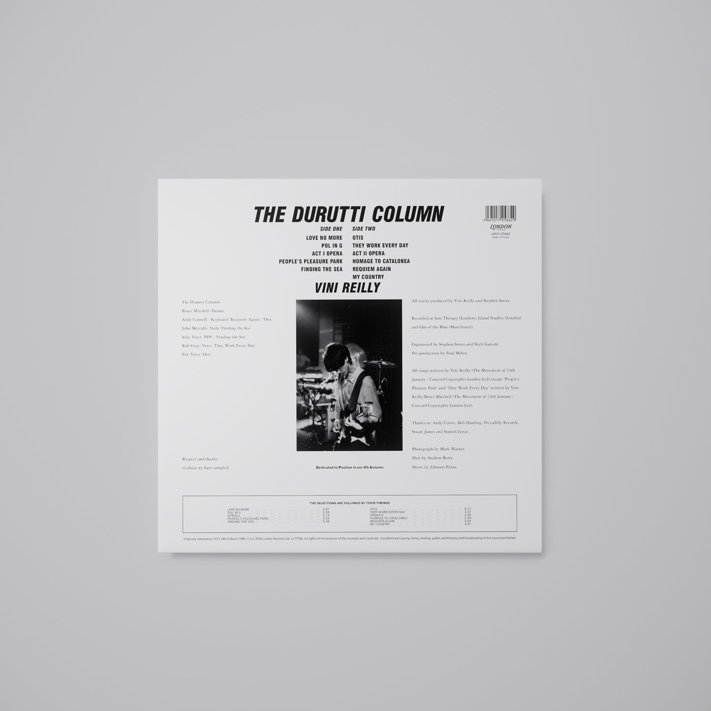 THE DURUTTI COLUMN, Vini Reilly (London Records; LMS1725862, UK , Printed Inner) LP NEW/NEW - PRE-ORDER