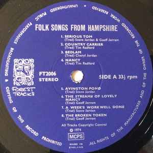 Image of Label Cover of LP - VG/VG - VARIOUS, Folk Songs From Hampshire (Forest Tracks; FT2006, UK 1974), 1 Page Insert,  - 3316472C
