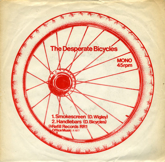 Image of Front Cover of 7" - VG/EX - THE DESPERATE BICYCLES, Smokescreen / Handlebars (Refill; RR1, UK 1977, Picture Sleeve With Blank Rear), Sleeve Creased,  - 0926391E