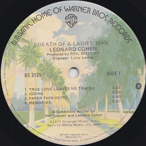 Image of Label Cover of LP - VG/VG+ - LEONARD COHEN, Death Of A Ladies' Man (Warner Bros. Records Burbank Label; BS 3125, US 1977, Gatefold, Jacksonville Pressing), Notch cut sleeve, Co. Inner,  - 3316529C