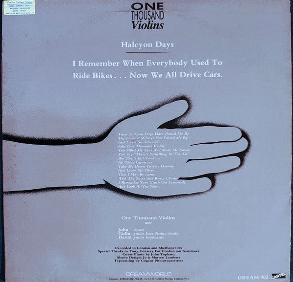 Image of Back Cover of 0516390C: 12" - ONE THOUSAND VIOLINS, Halcyon Days (Dreamworld; DREAM 002, UK 1985, Picture Sleeve) Hairline marks   VG/G+