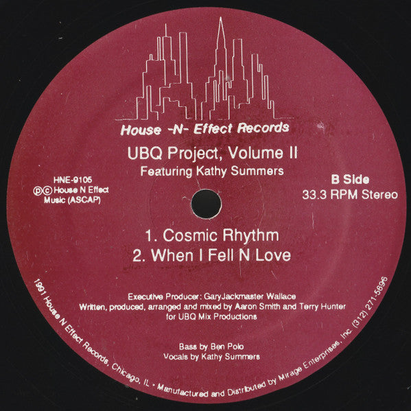 Image of Back Cover of 12" - /VG+ - UBQ PROJECT, Volume II (House-N-Effect; HNE-9105, US 1991, Plain Sleeve), , A1 Feel My Soul (Chicago Mix)A2 Feel My Soul (Soulful Mix)B1 Cosmic RhythmB2 When I Fell N Love - 2746198S