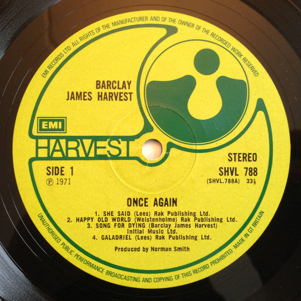 Image of Label Cover of LP - VG/G+ - BARCLAY JAMES HARVEST, Once Again (Harvest Green Labels With EMI Rim Text and EMI Box; SHVL 788, UK 1978 Reissue, Laminated Gatefold Sleeve), Light marks only,  - 3616296C