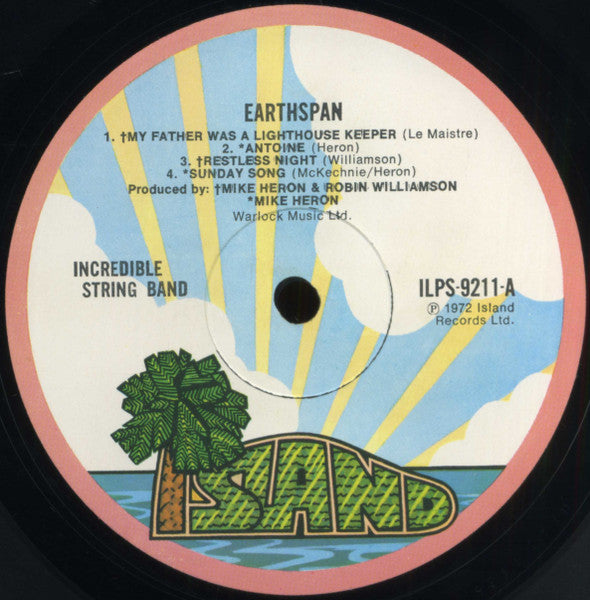 Image of Label Cover of LP - VG/VG - THE INCREDIBLE STRING BAND, Earthspan (Island Pink Rim; ILPS 9211, UK 1972, Pinched Spine, Inner), Strong VG,  - 3826078E