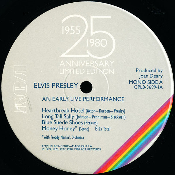 Image of Label Cover of 8xLP - VG/VG+ - ELVIS PRESLEY, Elvis Aron Presley (1955-1980 - 25 Anniversary) (RCA; ELVIS 25, US 1980, Embossed Box Set, Booklet, Limited Edition, Numbered), No. 4453. Light marks only. Edge wear.,  - 3126312E