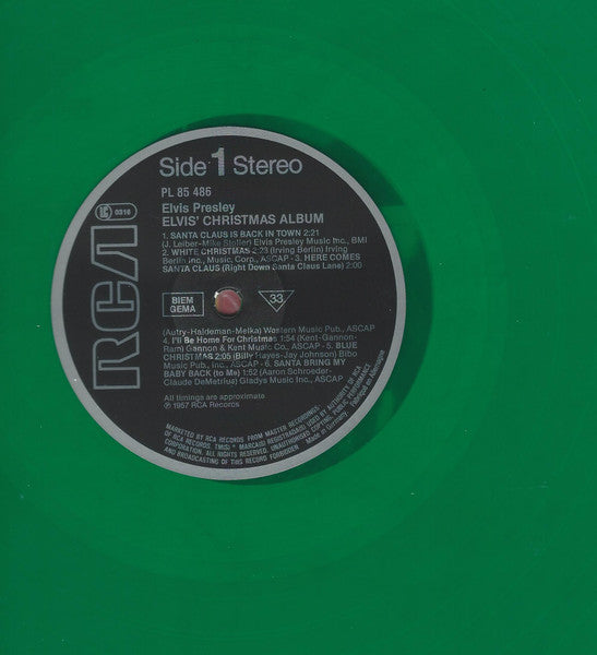 Image of Label Cover of LP - VG+/VG+ - ELVIS PRESLEY, Elvis' Christmas Album (RCA Victor; PL85486, Germany 1985 Reissue, Gatefold, Stapled In Booklet, Stickered Sleeve, Green Vinyl. Mono.), ,  - 3926136E
