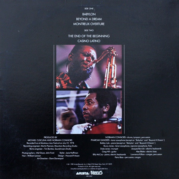 Image of Back Cover of LP - VG/VG - PHAROAH SANDERS & NORMAN CONNORS, Beyond a Dream (Arista/Novus; AN3021, US 1981), Corner cut and promo stamp to sleeve. Record is a strong VG with only some superficial storage marks.,  - 4016545C