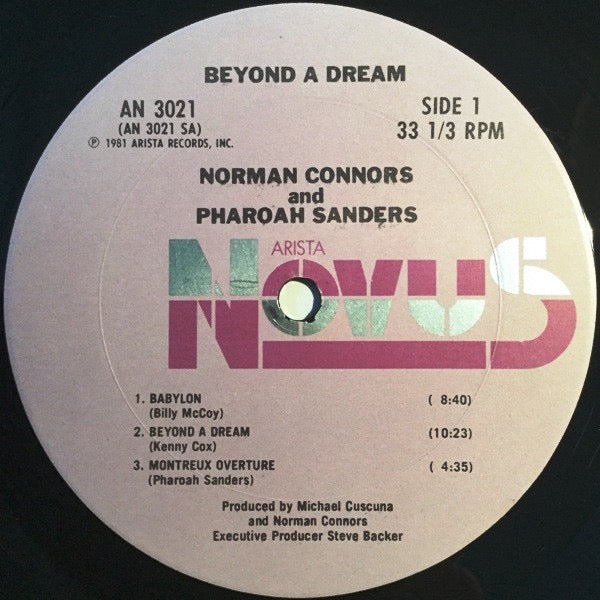 Image of Label Cover of LP - VG/VG - PHAROAH SANDERS & NORMAN CONNORS, Beyond a Dream (Arista/Novus; AN3021, US 1981), Corner cut and promo stamp to sleeve. Record is a strong VG with only some superficial storage marks.,  - 4016545C