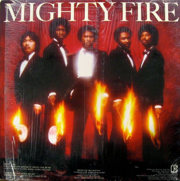 Image of Back Cover of LP - VG/EX - MIGHTY FIRE, No Time For Masquerading (Elektra; 6E-337, US 1981, Inner), Still in opened shrinkwrap but with a little edgewear, bumped corners, hint of ringwear.,  - 4426047E