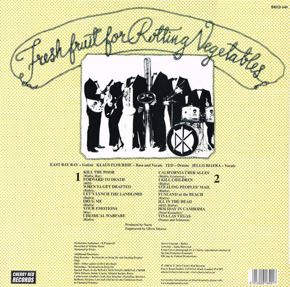 Image of Back Cover of LP - VG+/EX - DEAD KENNEDYS, Fresh Fruit For Rotting Vegetables (Cherry Red; BRED 640, UK 2014 Reissue, Poster & Two 7" Prints, 180 Gram Vinyl), Still In Opened Shrinkwrap, Corner Crease,  - 3226250E