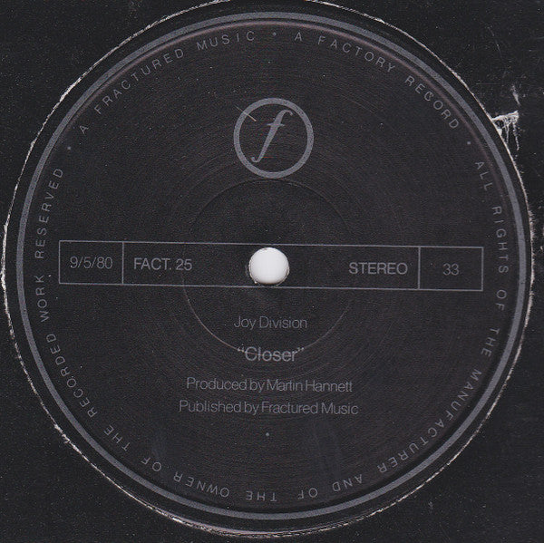 Image of Label Cover of LP - VG/G - JOY DIVISION, Closer (Factory; FACT XXV, UK 1980, Textured Sleeve, Textured Inner With Rounded Corners, A1/B1. Old Blue Matrix, First Tranco Press. Translucent Red When Held To Light), Lots of light marks but great and plays above grade. Sleeve is a little grubby.,  - 4116065C