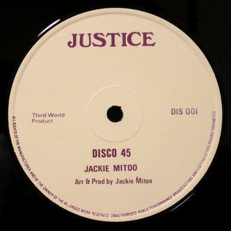 Image of Front Cover of 12" - /G - JACKIE MITTOO, Disco Jack (Disco 45) (Justice; DIS 001, UK 1978), Covered in marks and scuffs, plays above grade. Background crackle and occasional pop, still very enjoyable. WOL.,  - 2716416C