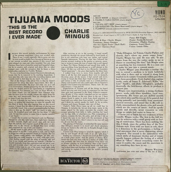 Image of Back Cover of LP - G/G - CHARLES MINGUS, Tijuana Moods (RCA; RD-7514, UK 1962, Mono), Record has many marks. Sleeve is very tained/discoloured with ring and edgewear.,  - 3926006E