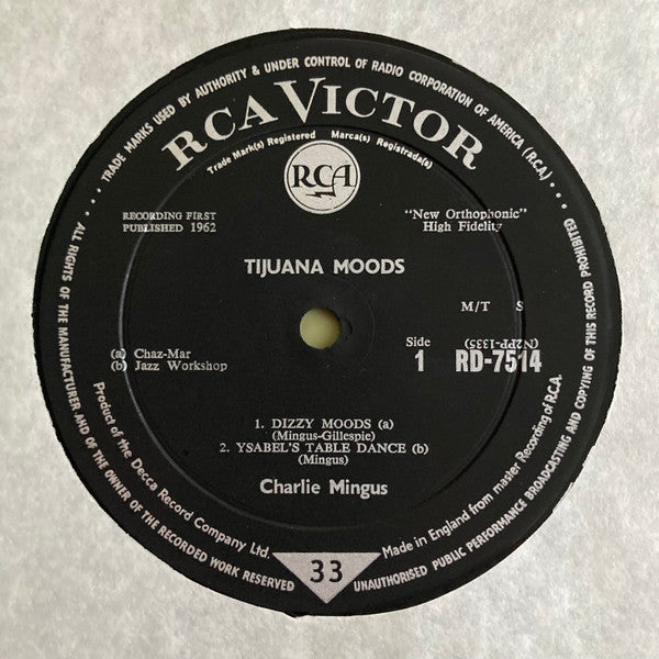 Image of Label Cover of LP - G/G - CHARLES MINGUS, Tijuana Moods (RCA; RD-7514, UK 1962, Mono), Record has many marks. Sleeve is very tained/discoloured with ring and edgewear.,  - 3926006E
