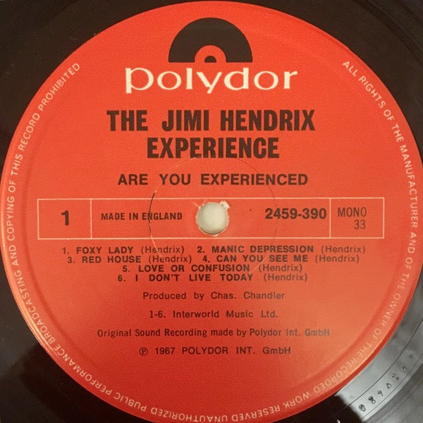 Image of Label Cover of 4624132E: LP - THE JIMI HENDRIX EXPERIENCE, Are You Experienced (Polydor; 2459390, UK 1970s Reissue, German Sleeve, "Limited Edition Box Set" stamp on back of sleeve. Made In England on labels.)   VG+/EX