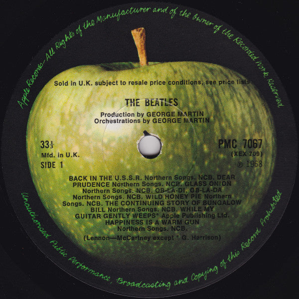 Image of Label Cover of 5124401E: 2xLP - THE BEATLES, The White Album (Apple; PMC7067, UK 1968, Numbered Top-Opening Laminated Embossed Gatefold, Black Inners, Poster and 4 Postcards, Mono, Misprint - No EMI Recording Label Text) Lowish Number - 0020209, Slight Water Damage To Sleeve, Inners Slightly Torn  VG/VG