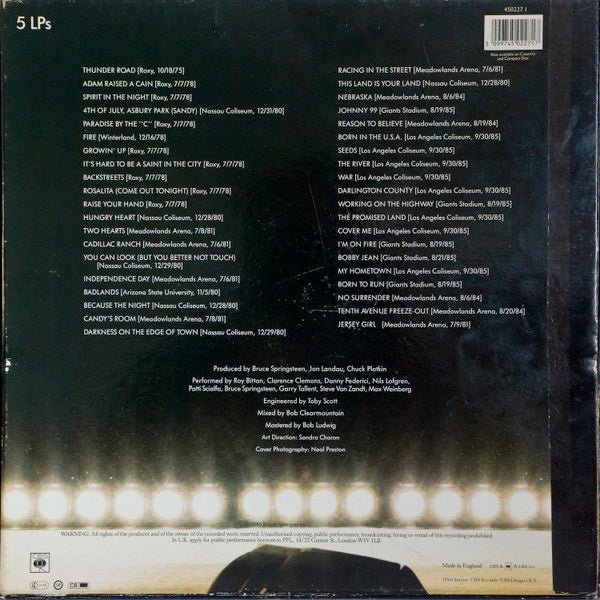 Image of Back Cover of 5xLP - VG/VG - BRUCE SPRINGSTEEN AND THE E STREET BAND, Live 1975-85 (CBS; 450227 1, UK 1986, Box Set, 5 Inners & Booklet, Promo Sticker On Sleeve), Light scuffs on some of the discs. Great copy all around.,  - 2746030S