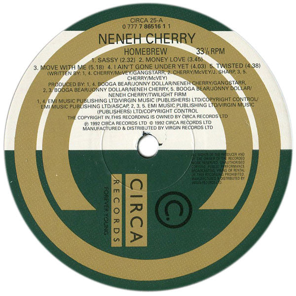 Image of Label Cover of LP - VG+/VG+ - NENEH CHERRY, Homebrew (Circa; CIRCA 25, UK 1992, Inner), Very light wear.,  - 2646146S