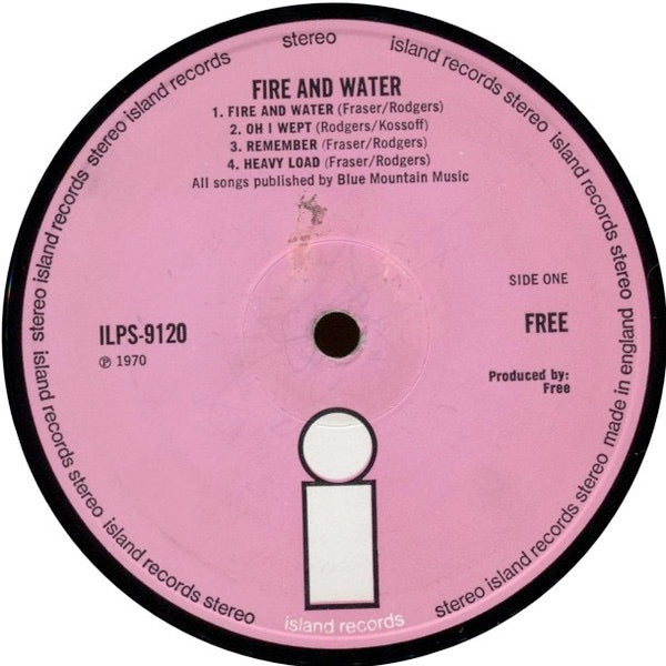 Image of Label Cover of LP - G+/VG - FREE, Fire and Water (Island Pink/i logo; ILPS 9120, UK 1970), Hairlines, edge & ring wear, tear on opening edge,  - 3046110S