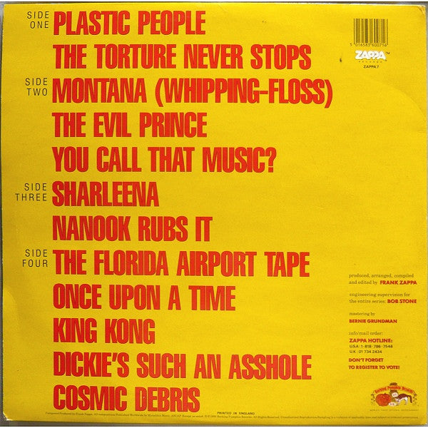 Image of Back Cover of 2xLP - VG/VG - FRANK ZAPPA, You Can't Do That On Stage Anymore Sampler (Zappa; ZAPPA7, UK 1988, Gatefold), Hairlines, edge & ring wear,  - 3646129S