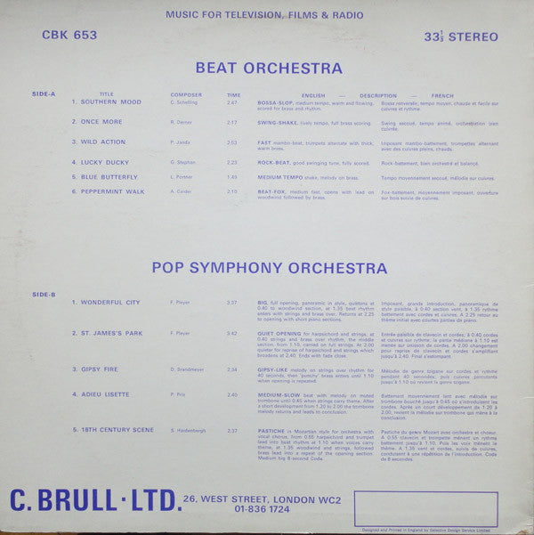 Image of Back Cover of 4645183S: LP - UNKNOWN ARTIST / POP SYMPHONY ORCHESTRA, Beat Orchestra And Pop Symphony Orchestra (Harmonic; CBK 653, UK 1972)   VG/VG+