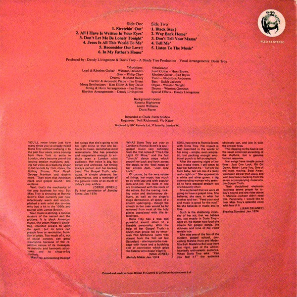 Image of Back Cover of 4224082E: LP - DORIS TROY, Stretchin' Out (People; PLEO 12, UK 1974, Picture Sleeve)   VG/VG+