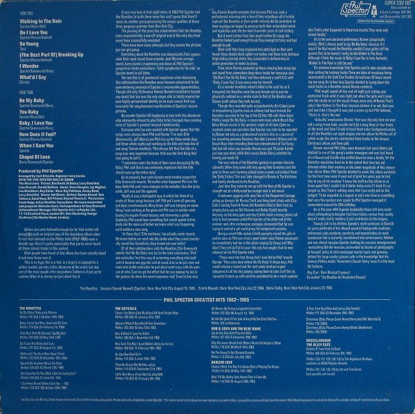 Image of Back Cover of LP - VG/VG - THE RONETTES, Sing Their Greatest Hits (Phil Spector International; 2307 003, UK 1975 Reissue, Laminated Sleeve, Stereo), ,  - 1826070E