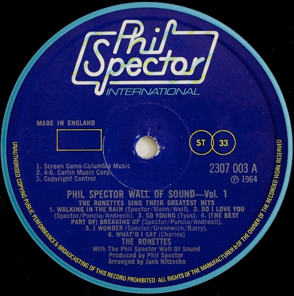 Image of Label Cover of LP - VG/VG - THE RONETTES, Sing Their Greatest Hits (Phil Spector International; 2307 003, UK 1975 Reissue, Laminated Sleeve, Stereo), ,  - 1826070E