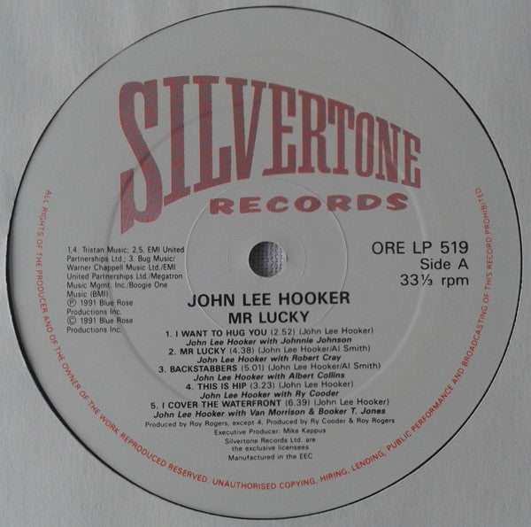 Image of Label Cover of LP - VG/VG - JOHN LEE HOOKER, Mr. Lucky (Silvertone Records ; ORE LP 519, Europe 1991, Inner), Strong VG to sleeve.,  - 3016021C