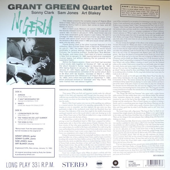 Image of Back Cover of LP - NEW/NEW - GRANT GREEN, Nigeria (Wax Time; LP772001, Europe 2000s Reissue), ,  - 1316438C