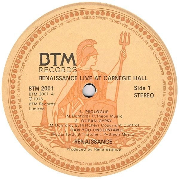 Image of Label Cover of 2xLP - VG/VG - RENAISSANCE, Live at Carnegie Hall (BTM; 2001, UK 1976, Gatefold), ,  - 4116239C