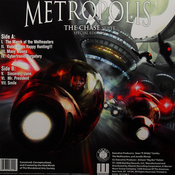 Image of Back Cover of 12" EP - VG+/VG+ - JANELLE MONAE, Metropolis - The Chase Suite (Bad Boy / Wondaland; 511234-1, US 2008, Cherry Clear Vinyl, with CD), CD has fogging,  - 4446233S