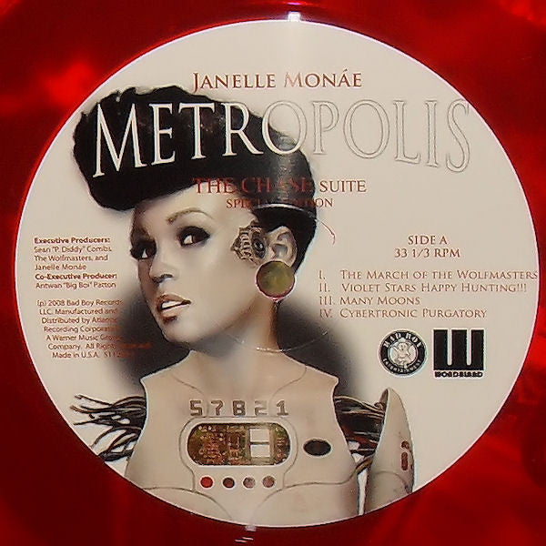 Image of Label Cover of 12" EP - VG+/VG+ - JANELLE MONAE, Metropolis - The Chase Suite (Bad Boy / Wondaland; 511234-1, US 2008, Cherry Clear Vinyl, with CD), CD has fogging,  - 4446233S