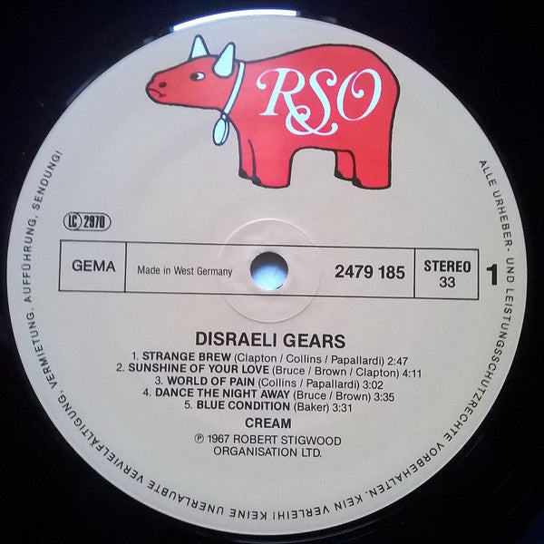 Image of Label Cover of LP - VG/VG+ - CREAM, Disraeli Gears (RSO; 2479 185, Germany 1970s Reissue), ,  - 2926171E