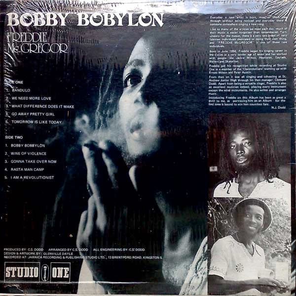 Image of Back Cover of 5024272E: LP - FREDDIE MCGREGOR, Bobby Bobylon (Studio One; none, Jamaica 1979, Card Sleeve) Marks on disc. Plays well. Light wear to sleeve with ringwear.  VG/VG