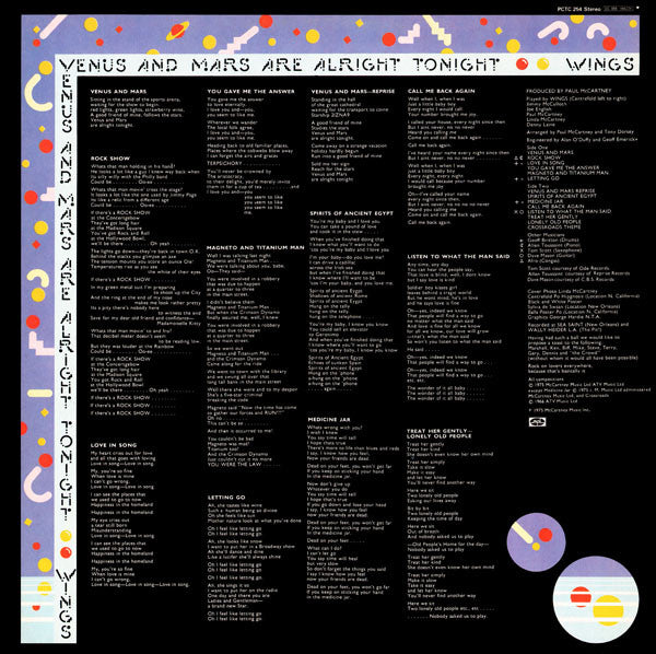 Image of Back Cover of LP - VG+/VG - WINGS, Venus And Mars (Capitol; PCTC 254, UK 1975, Gatefold, Inner, 2 Posters, 1 Sticker), Strong VG,  - 2316263C